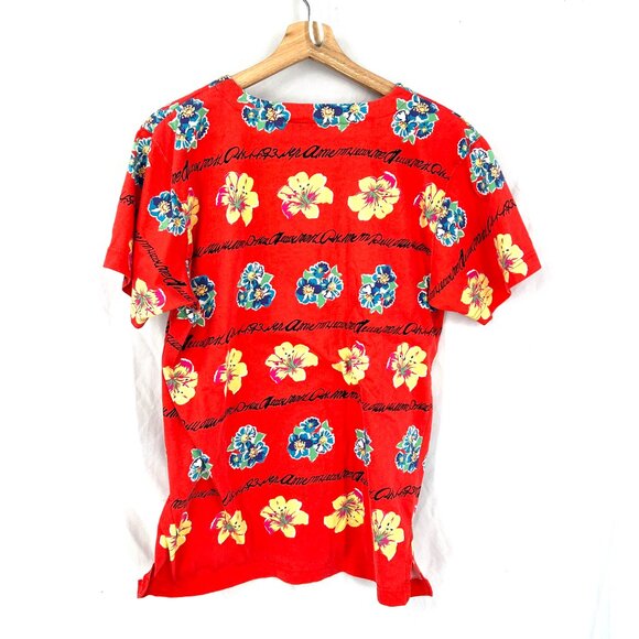 Vintage Liz Sport One size Petite 90s y2k Hawaiian print striped t-shirt red OS - Picture 8 of 8